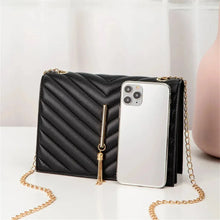 Load image into Gallery viewer, Fashion Tassel Flap Crossbody Bags V Pattern Mini Chain Shoulder Bag for Women Pu Leather
