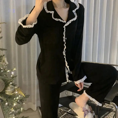 Women's Cute Pajamas Sets Autumn Winter Sleepwear Lady Long Sleeve Tops Pants 2 Pieses - Shop & Buy