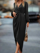 Load image into Gallery viewer, Solid Color Casual Dress Split Hem Elegant Party Dresses Woman Lantern Sleeve Maxi Dress
