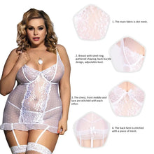 Load image into Gallery viewer, Ultra-thin White Mini Lace Lingerie Nightdress Transparent Sexy Garter Babydoll Pajamas
