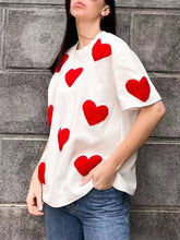 Load image into Gallery viewer, Summer Loose Oversized T-shirt with Heart Embroidery O-neck Pullovers Short Sleeve Tops
