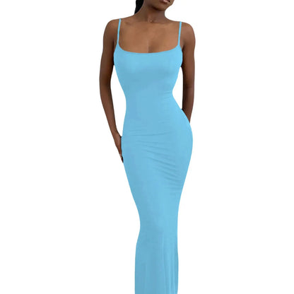 Women's Summer Sexy Party Club Slip Slim Dress Solid Color Spaghetti Strap Low Cut Fishtail Hem - Shop & Buy