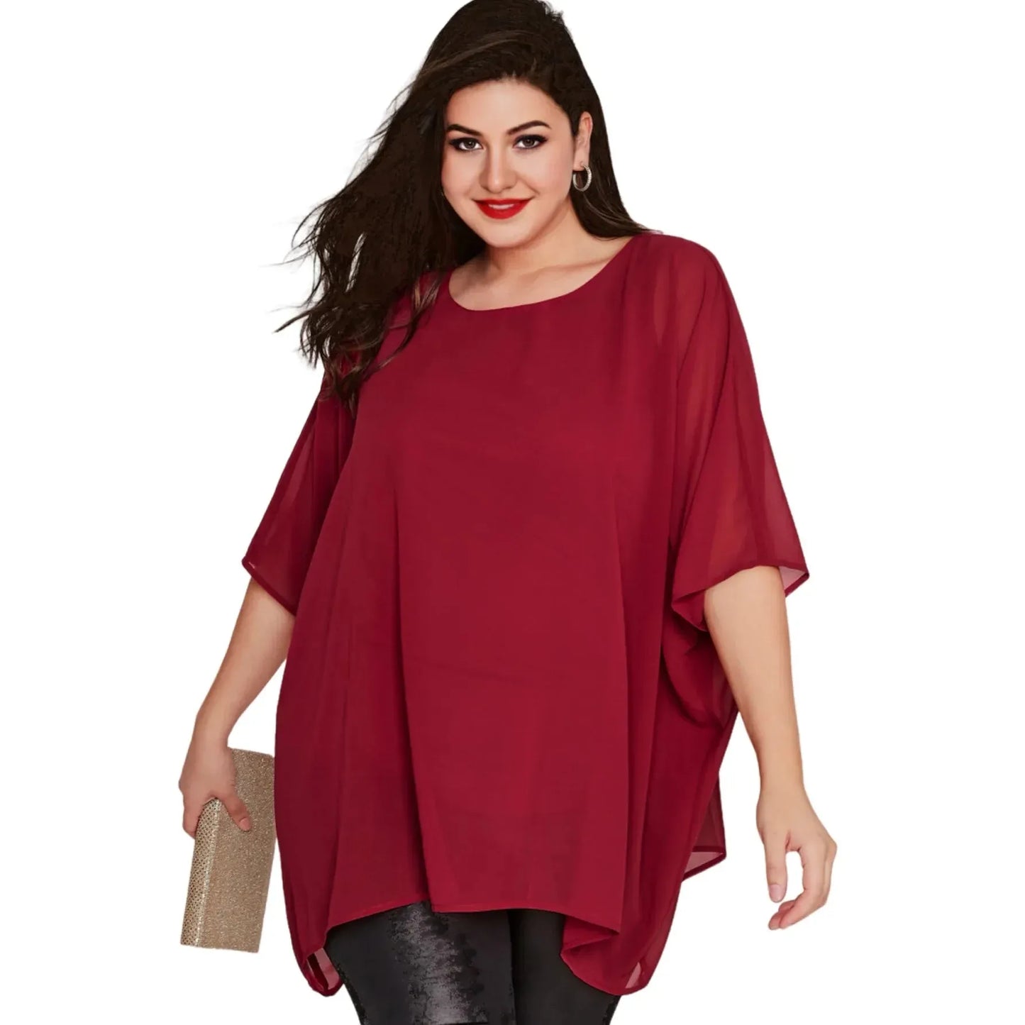 Womens Plus Size Elegant Summer Blouse Batwing Sleeve Oversized Chiffon Blouse Scoop Neck Large Size - Shop & Buy