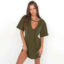 Load image into Gallery viewer, Sexy Elegant Dress Wrap Deep V Neck Cut Out Loose Dress Women Solid Color Short Sleeve Mini Dress
