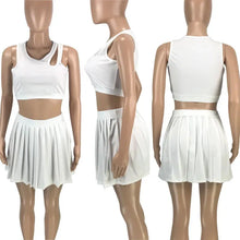 Load image into Gallery viewer, Sexy Party Club 2 Piece Set Women Clubwear Hollow Out Tank Crop Top and Pleated Mini Skirt Matching Sets
