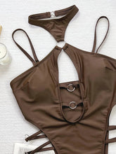 Load image into Gallery viewer, Women&#39;s Solid Color One Piece Bikini Brown Sexy Cross Hollow Out Suspender Swimsuit
