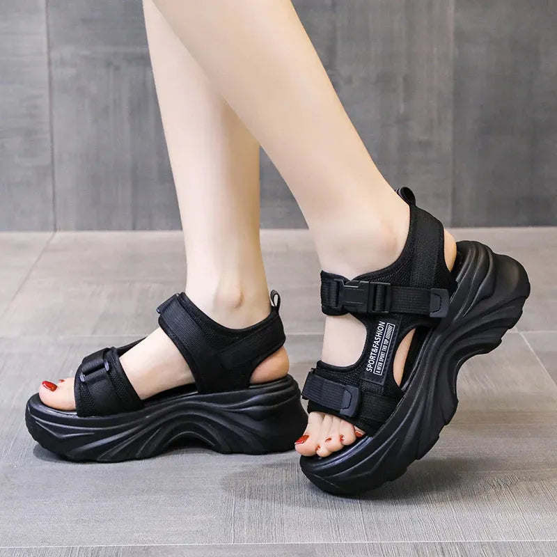 Women's Black Chunky Sandals Summer Fashion Platform Walking Shoes Woman Thick Bottom Non Slip Beach Sandals - Shop & Buy