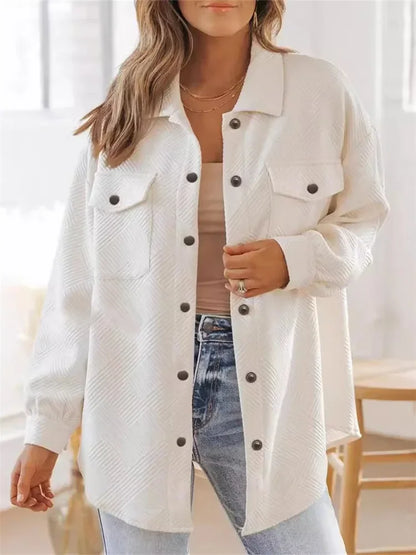 Women Long Sleeved Jacket for Casual Outings Outerwear Single Breasted Collared Windbreaker