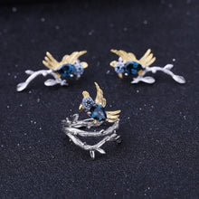 Load image into Gallery viewer, 925 Sterling Silver Handmade Earrings 1.30Ct Natural London Blue Topaz Cute Bird Stud Earrings for Women Wedding
