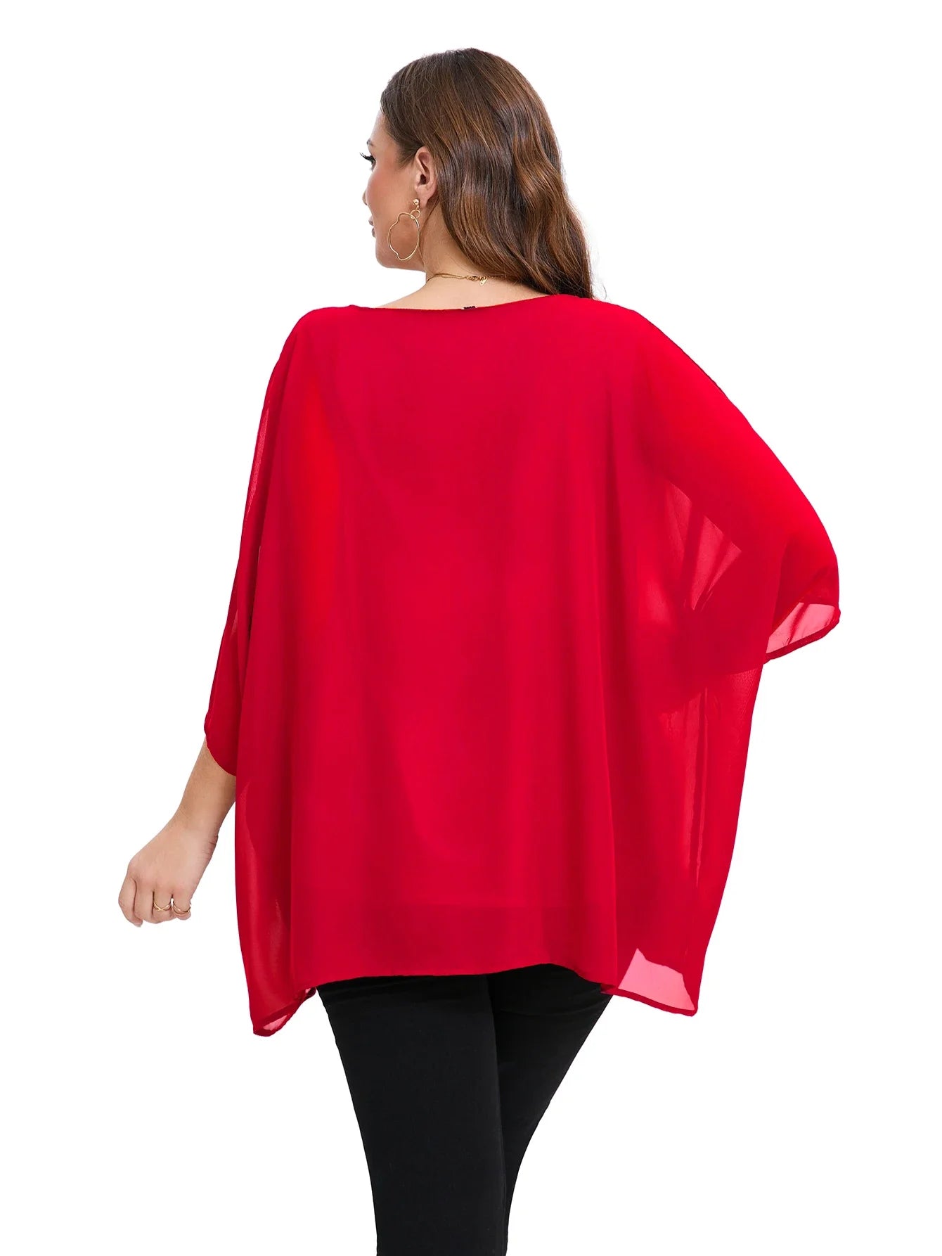 Womens Plus Size Elegant Summer Blouse Batwing Sleeve Oversized Chiffon Blouse Scoop Neck Large Size Casual Tunic Top Shirt 6XL - Shop & Buy