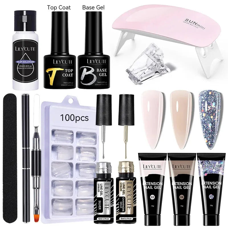 15ml Nail Extension Gel 6W LED Lamp Full Manicure Set Vernis Semi Permanent Metallic Liner Gel Polish Nail Art Tool Kit - Shop & Buy