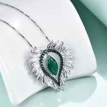 Load image into Gallery viewer, Angel Wings Feather Pendant 925 Sterling Silver 45cm Chains Necklaces For Women Luxury Jewelry Natural Green Agate
