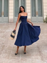 Load image into Gallery viewer, Elegant Spaghetti Strap Midi Dress Slim A Line Party Dresses Navy Blue Casual Birthday Holiday Dress
