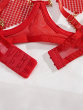 Load image into Gallery viewer, Heart Erotic Lingerie Onlyfans Kit Rhinestone Balcony Bra Bilizna Set Sissy Red Romantic
