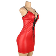 Load image into Gallery viewer, Plus Size Faux Leather Night Dress Women Nightie Lingerie Nightdress Bodycon Sleeveless Strap
