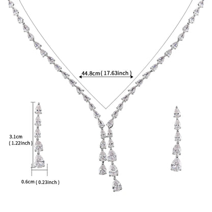 High Quality Teardrop Cubic Zirconia CZ Necklace and Earring Elegant Wedding Bridal Jewelry Set