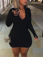 Load image into Gallery viewer, Plus Size dress Casual Zipper Mini Dress Mandarin Collar Long Sleeve V Neck Sheath Body-shaping
