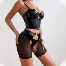 Load image into Gallery viewer, Women Lingerie Sexy Luxury Pornos Suit PU Leather See Through Fetish Underwear Erotic
