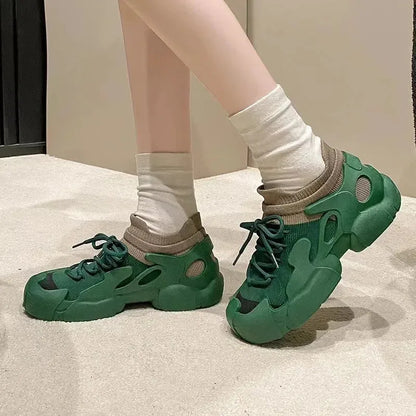 Women's Casual Sports Shoes Breathable Color Blocking Dad Shoes Knitted Sock Shoes Women Sneakers - Shop & Buy