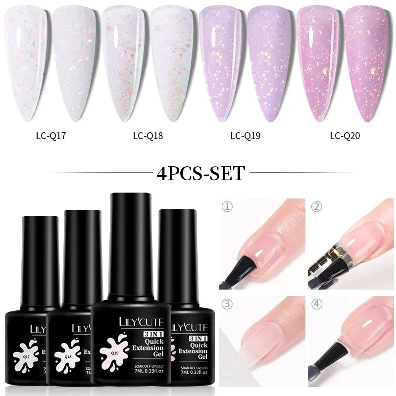 4PCs/Set Nail Extension UV Nail Gels Set Clear Nude Semi-permanent Quick Extension Set Nail Art Acrylic Gel Polish - Shop & Buy