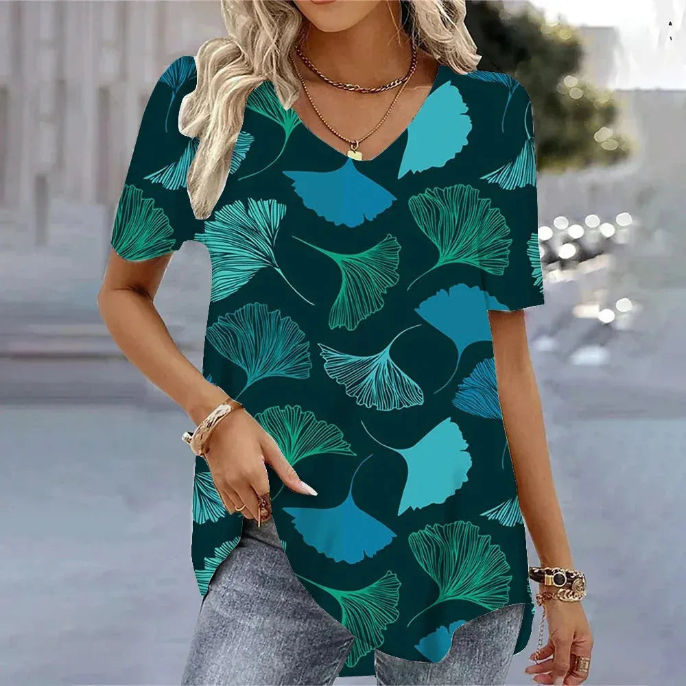 Women's 3d Bohemia Printed T shirts V-neck Short Sleeved Tops Fashion Hawaii Style Blouse Tops - Shop & Buy