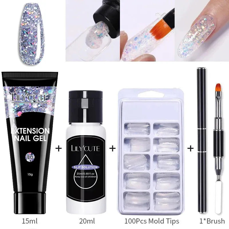 Extension Gel Nail Polish Kit Quick Extension Manicure Gel Set Finger Extend Mold Nail Brush Nail Art Tool Set Supplies - Shop & Buy