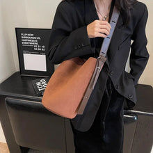 Load image into Gallery viewer, Women Bucket bag Matte Leather Female Messenger Crossbody bag Wide strap Shoulder Bag
