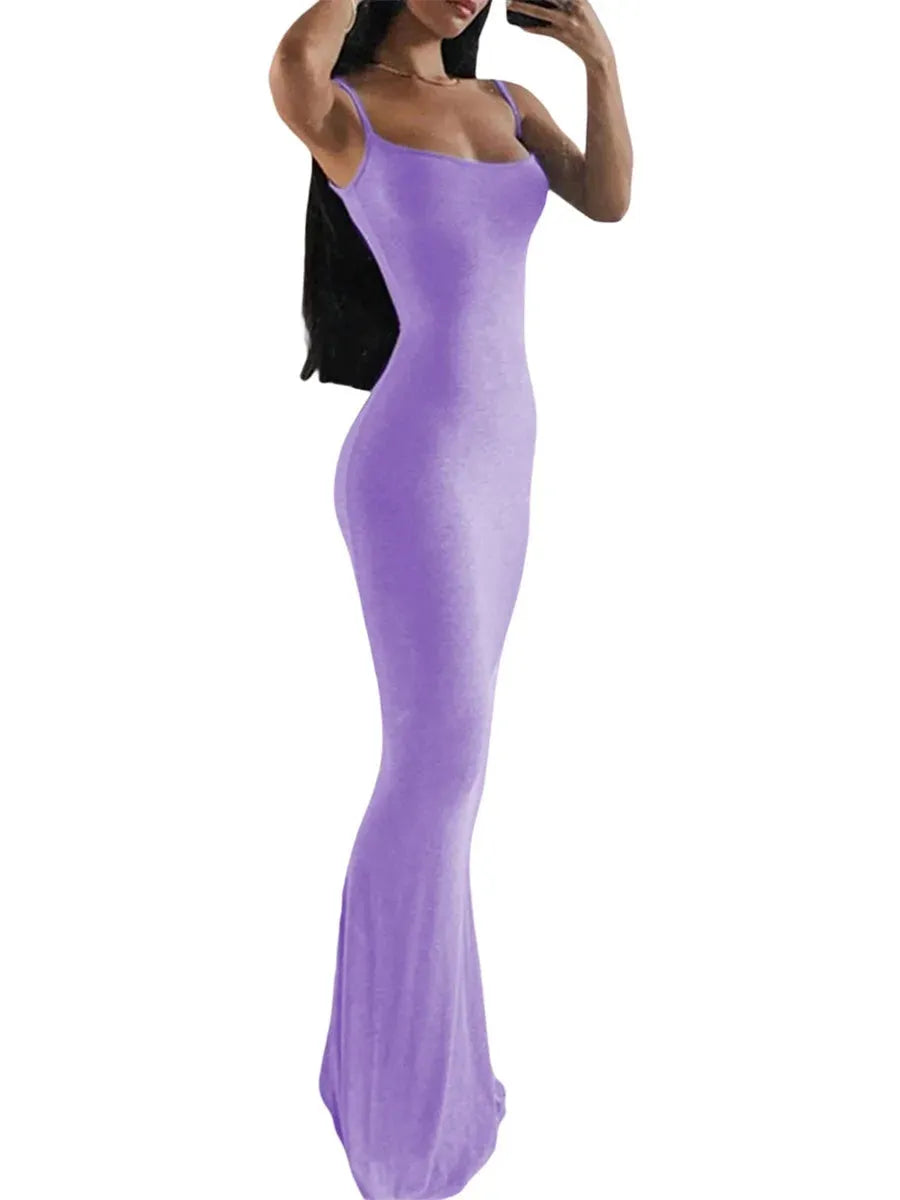 Women's Summer Sexy Party Club Slip Slim Dress Solid Color Spaghetti Strap Low Cut Fishtail Hem - Shop & Buy