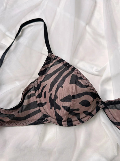 Zebra Mesh Sensual Lingerie Two Pieces Sets Strap Backless Bra+Mini Briefs - Shop & Buy