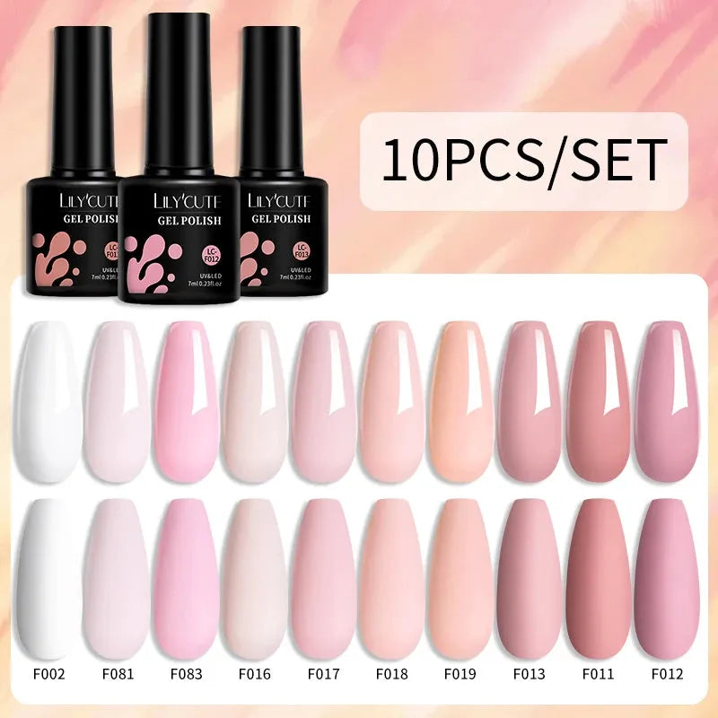 10Pcs/Set Nail Gel Polish Pink Glitter Scheme Popular Spring Colors Semi Permanent Soak Off UV LED Nail Art Gel Kit - Shop & Buy