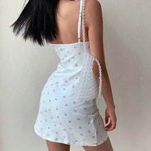 Load image into Gallery viewer, Floral Dress Women y2k Vintage V-Neck Straps Mini Dress Slim Sleeveless Backless Dresses Sexy Spaghetti Strap Mini Dress
