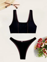 Load image into Gallery viewer, Sexy Black Patchwork Women&#39;s Swimsuit Push Up Crop Top High Waist Bikini Set
