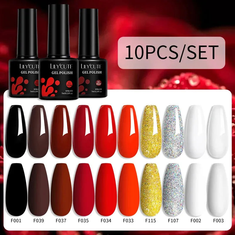 10Pcs/Set Nail Gel Polish Pink Glitter Scheme Popular Spring Colors Semi Permanent Soak Off UV LED Nail Art Gel Kit - Shop & Buy