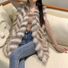 Load image into Gallery viewer, Striped Faux Fur Jacket Women Coat Sleeveless Waistcoat Thicken Warm Coat
