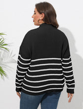 Load image into Gallery viewer, Winter Zipper Mock Neck Plus Size Sweater Women Stripe Large Pullover Lady Loose Oversize Jumper Big Jerseys Curvy Knitwear
