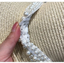 Load image into Gallery viewer, New Flat Top Straw Hat Pearl Decoration Leisure Summer Sunscreen Hat
