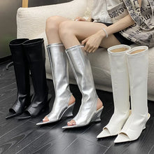 Load image into Gallery viewer, Street Style Pointed Open Toe Women Knee-High Long Boots Fashion Wedges Heels Modern Booties Sandals
