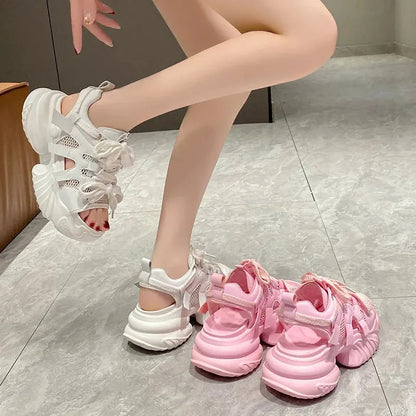 Women's White Chunky Sports Sandals Hollow Out Platform Wedge Sandals for Women - Shop & Buy