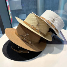 Load image into Gallery viewer, New Metal R Letter Buckle Straw Hat Leisure Summer Travel Sunscreen Hat Women&#39;s Fashionable Beach Hat
