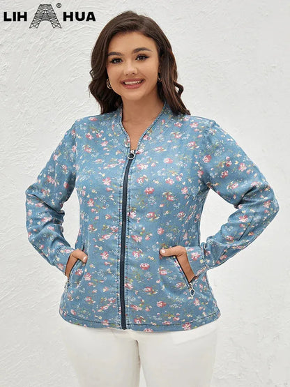 Women's Plus Size Denim Jacket Autumn Chic Elegant Jacket For Chubby Women Cotton Woven Jacket - Shop & Buy