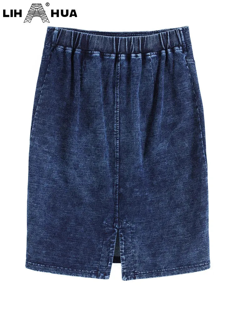 Women's Plus Size Denim Skirt Autumn Chic Elegant Skirt For Chubby Women Knitted Cotton Skirt - Shop & Buy