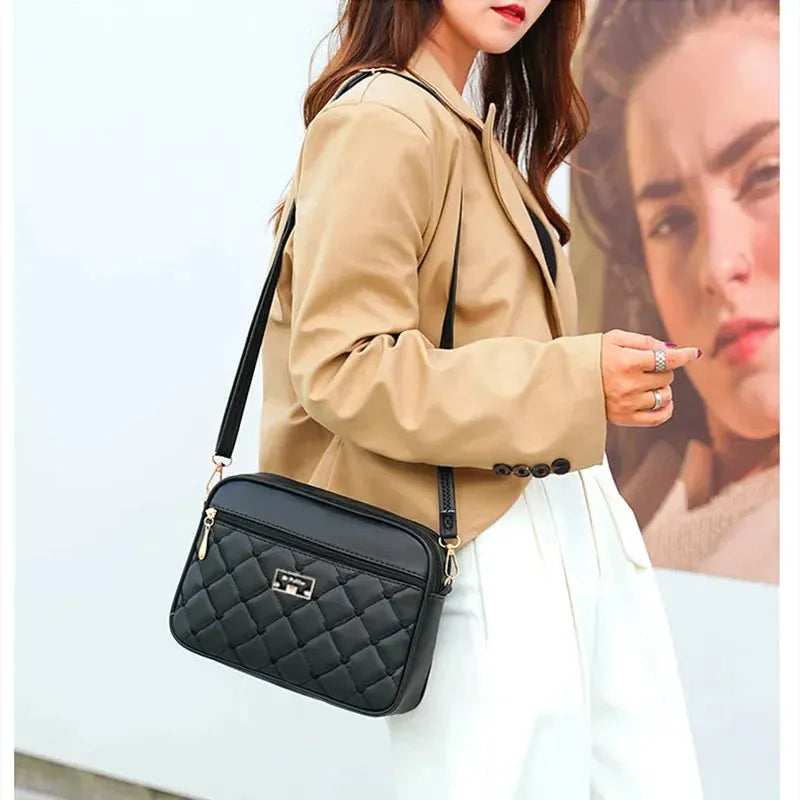 Women's One Shoulder Small Square Handbag New Cross Border Foreign Trade Lingge PU Crossbody Versatile Small Messenger Bag - Shop & Buy