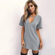 Load image into Gallery viewer, Sexy Elegant Dress Wrap Deep V Neck Cut Out Loose Dress Women Solid Color Short Sleeve Mini Dress
