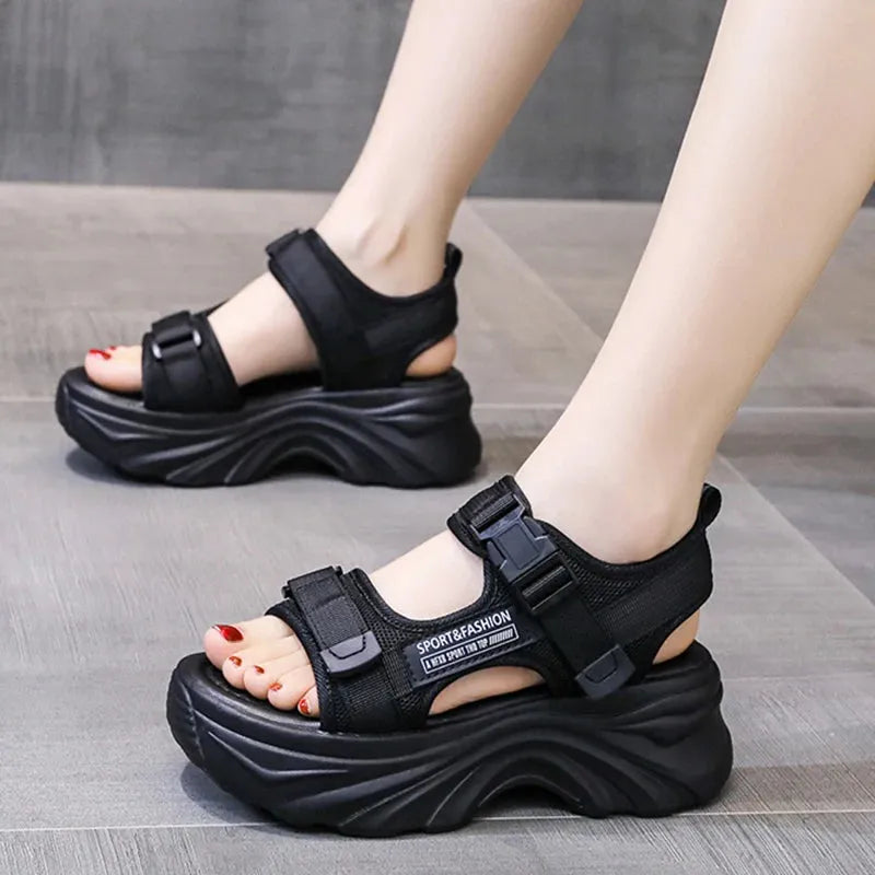 Women's Black Chunky Sandals Summer Fashion Platform Walking Shoes Woman Thick Bottom Non Slip Beach Sandals - Shop & Buy