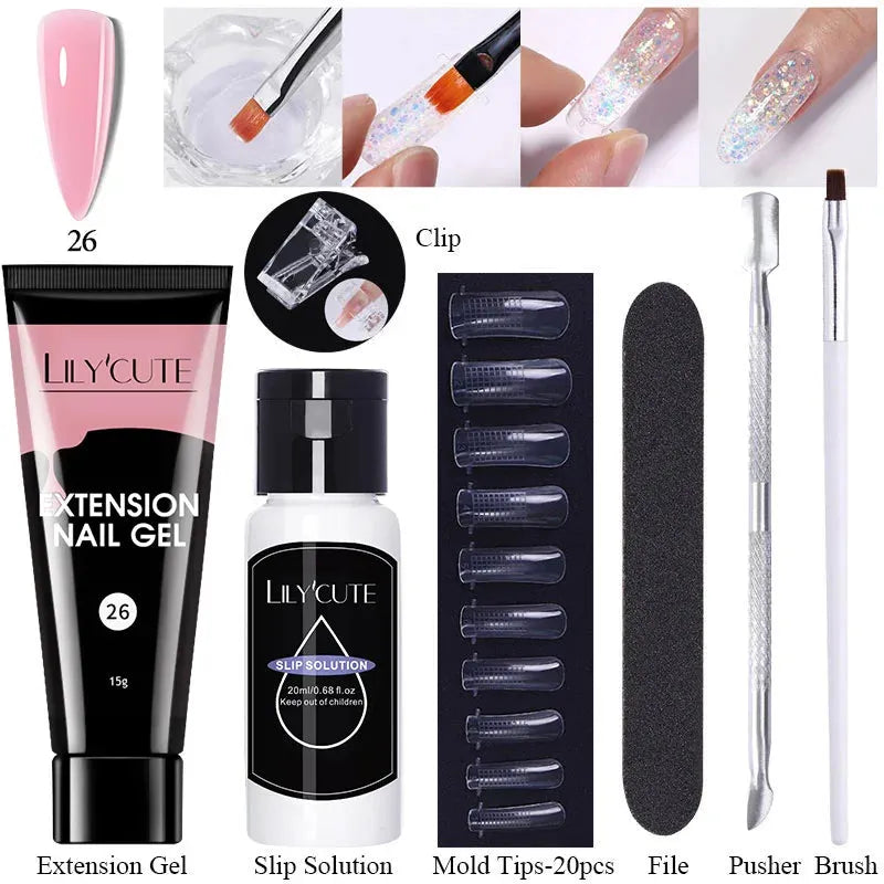 15ml Extension Gel Nail Polish Set Quick Nail Prolong With Extend Mold Nail Tips Acrylic Solution Manicure Tools Kit - Shop & Buy