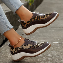 Load image into Gallery viewer, Women&#39;s Leopard Print Wedge Sneakers Fashion Front Zipper Platform Vulcanized Shoes
