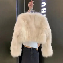 Load image into Gallery viewer, V-neck fur coat women autumn and winter short environmentally fur jacket
