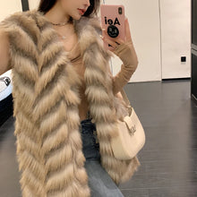 Load image into Gallery viewer, Striped Faux Fur Jacket Women Coat Sleeveless Waistcoat Thicken Warm Coat
