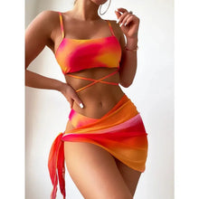 Load image into Gallery viewer, New Women&#39;s Tie Dyed Split Bikini Sexy Hip Lifting Mesh Gradient Beach Three Piece Set
