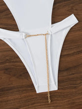 Load image into Gallery viewer, Sexy White One Piece Swimsuit Sexy Metal Chain High Waist Monokini Bikini Deep V-neck
